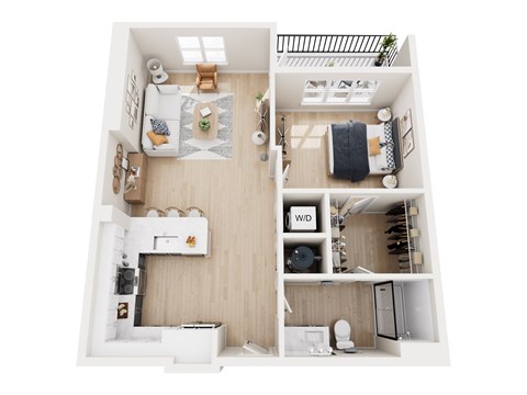 Floor plan for 1 bed, 1 bath, 832 sqft